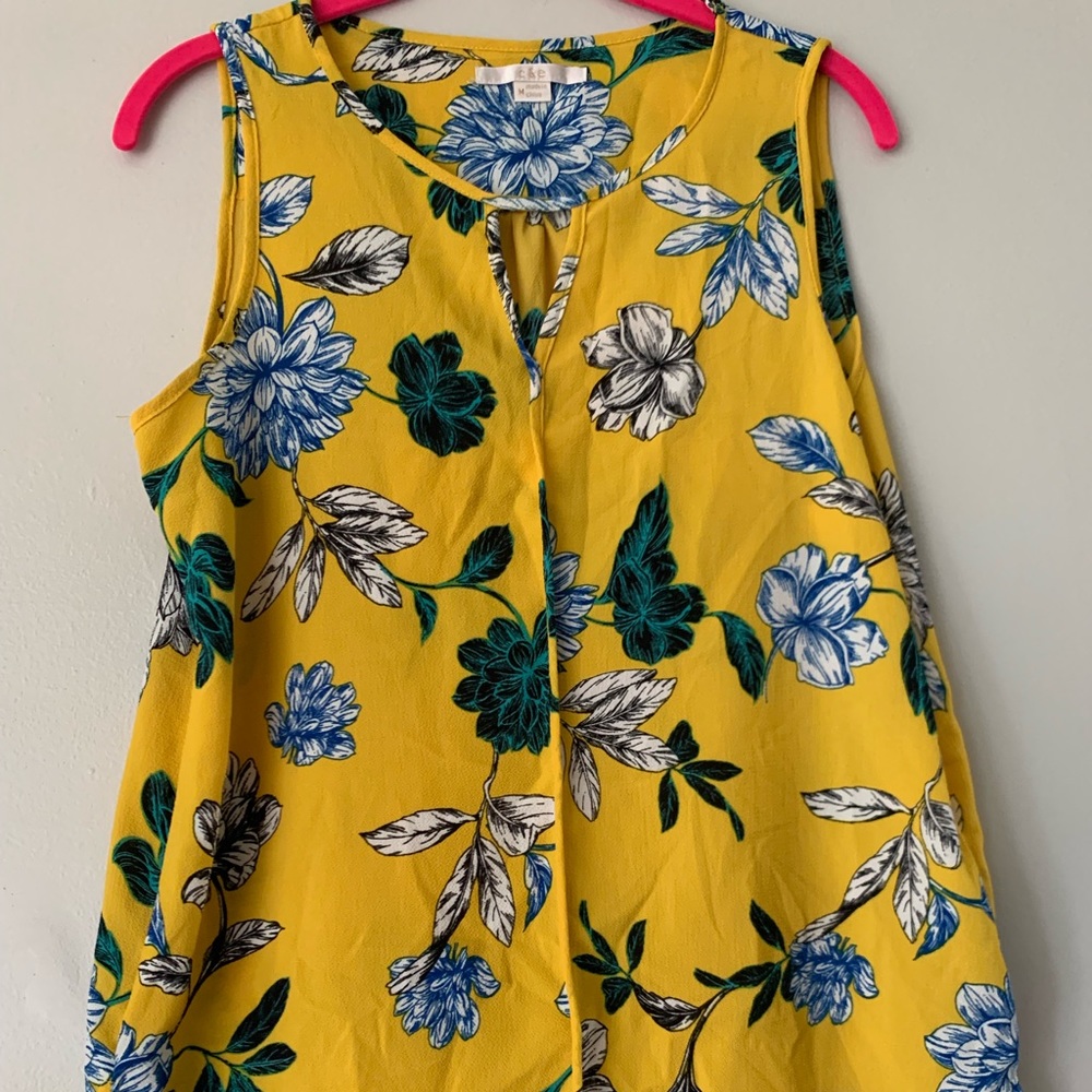 Yellow And Blue Floral Tank Top, Size M